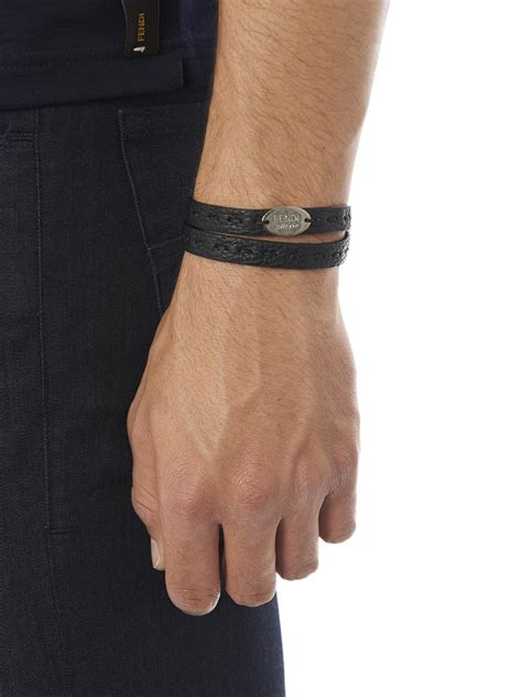 Fendi Leather Wrap Bracelet, Black 